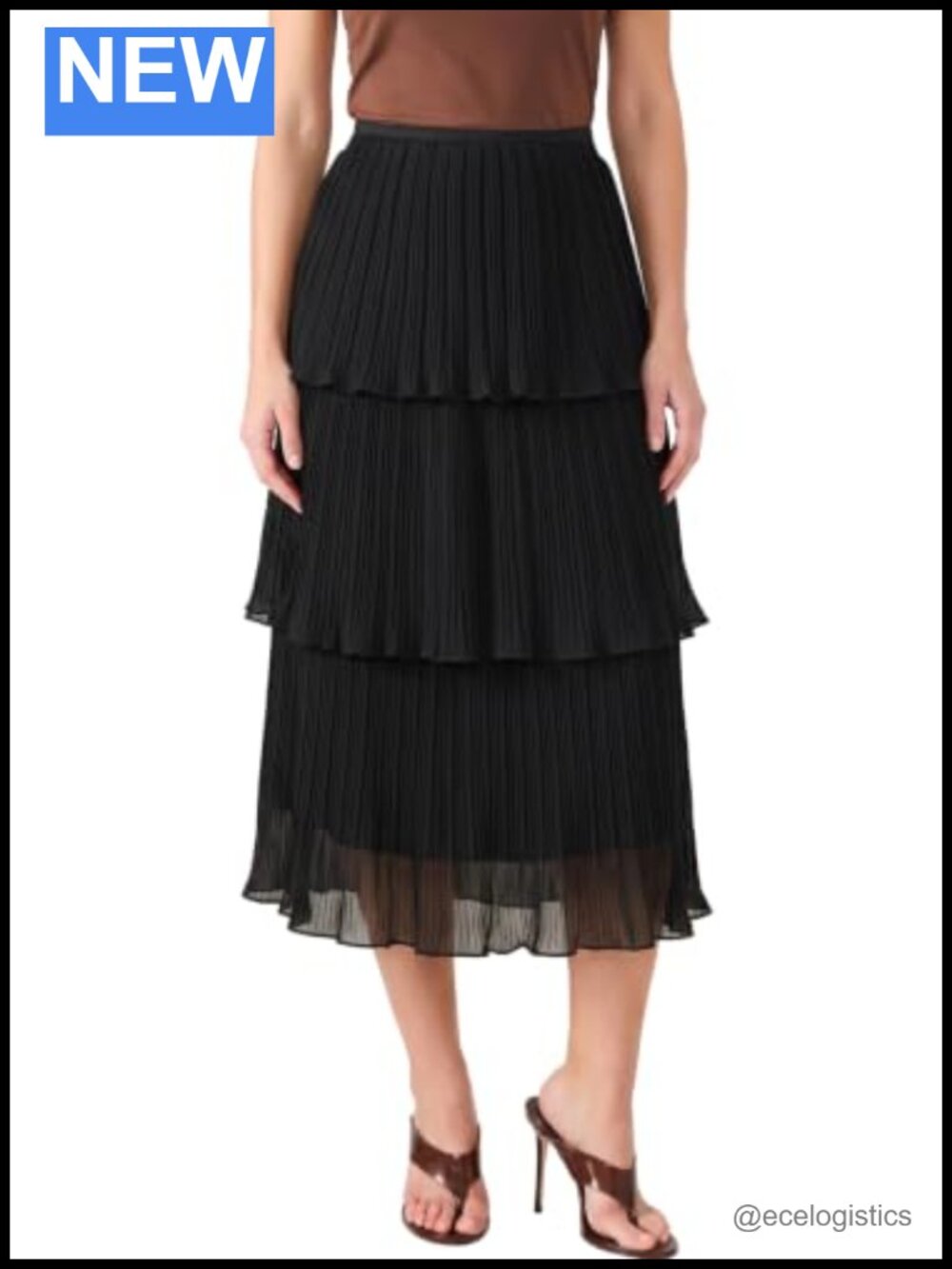 Women's Ruffle Tiered Midi Skirt Pleated A-Line High Waist Chiffon